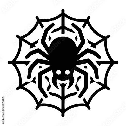 Dark and Eerie Spiderweb with Arachnid Illustration Ideal for Halloween Decorations and Spooky Graphics