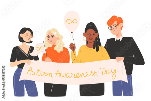 People holding banner for Autism Awareness Day