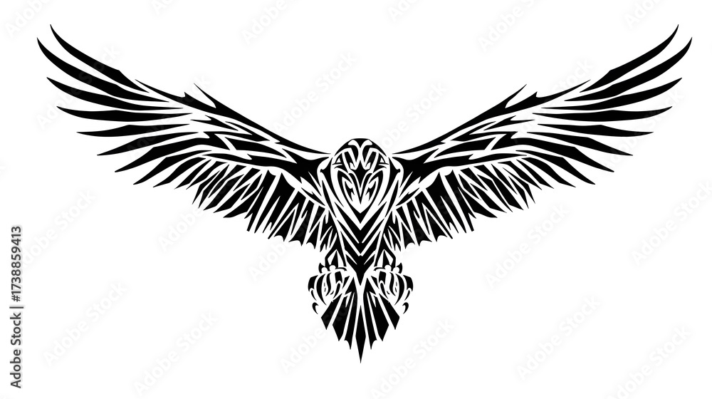 Fototapeta premium Tribal Black and White Eagle Silhouette with Outstretched Wings