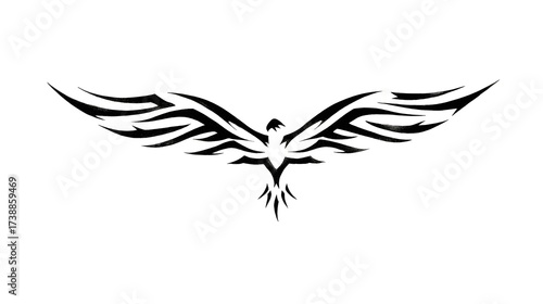 Black and White Tribal Phoenix Design with Elegant Wings