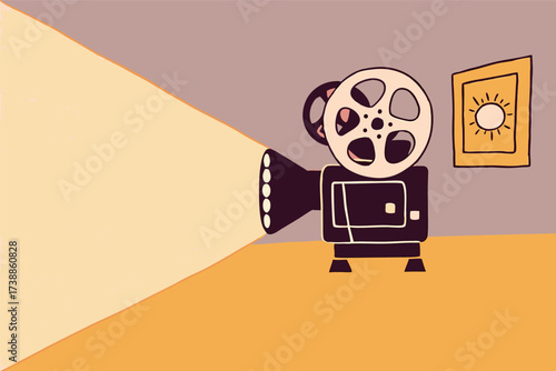 Vintage Film Projector Illustration Casting Light Beam for Creative Projects