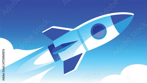 Rocket Fly Into Space Illustrator Artwork Banner Background Design Template 