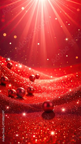 Red glittery waves with shiny spheres