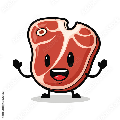 Cute Tbone steak character with a happy smiling expression.