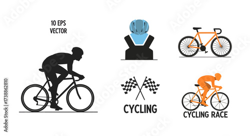 Cycling Icons and Silhouettes for Sports and Recreation.