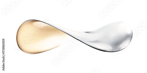 Glossy fluid infinity symbol with smooth gradients of gold and silver liquid