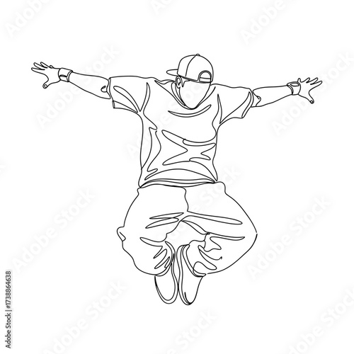 Dynamic Breakdancer in MidAir OneLine Drawing.