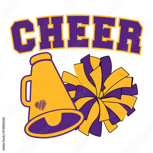Cheerleader Vector Illustration. Los Angeles Basketball Cheerleading Pom-pom and Megaphone.