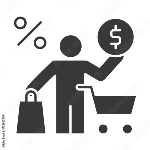 Person with shopping cart bags and clock icon