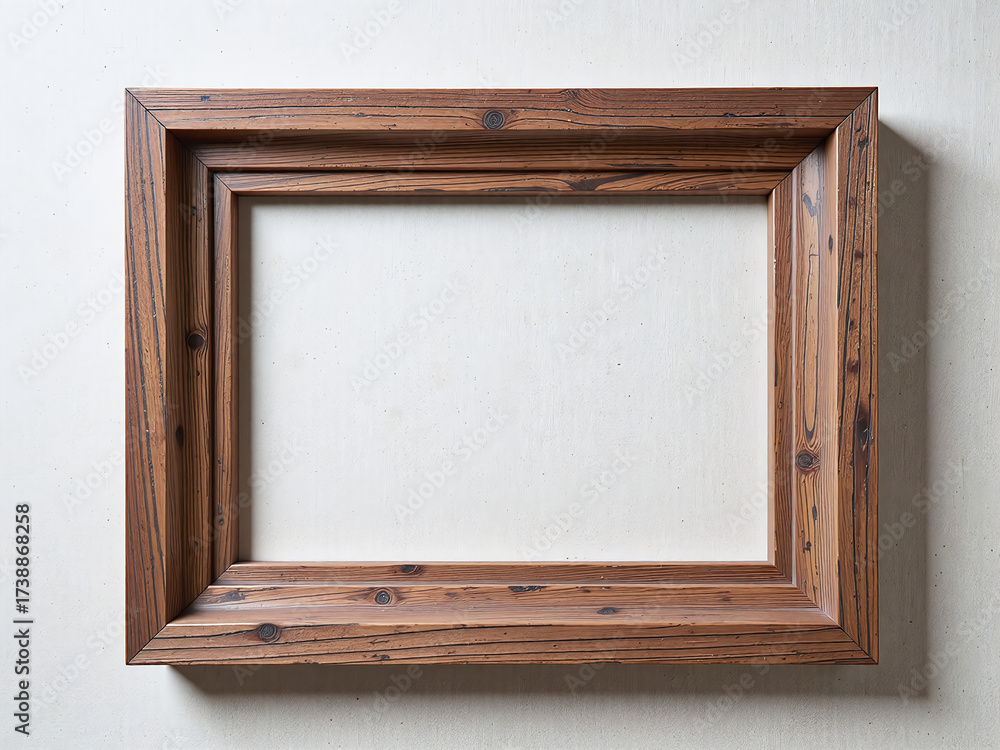 Fototapeta premium Rustic wooden frame with natural texture, linen background, soft daylight, the rustic wooden frame exudes warm country charm.