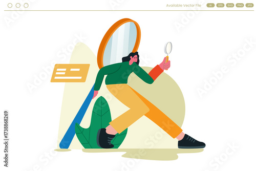 Person with magnifying glass and large magnifying glass illustration