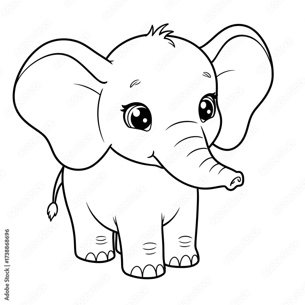 Naklejka premium Cute Baby Elephant Line Art for Coloring Page