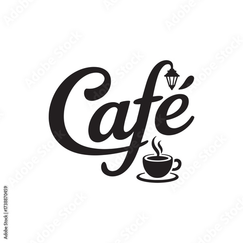 Elegant Cafe Logo Design with Coffee Cup and Street Lamp a Stylish Emblem for Coffee Shops and Cafeterias