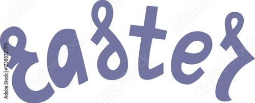 Purple cursive letters spelling easter on white background