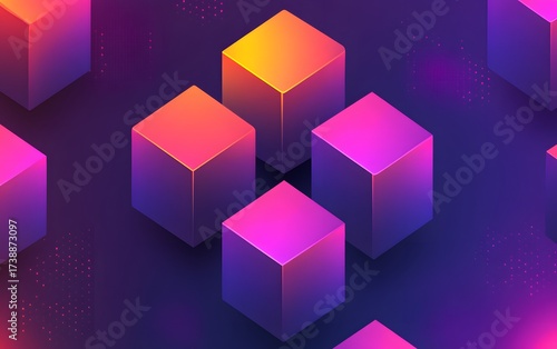 Abstract Neon Gradient Cubes Isometric Design