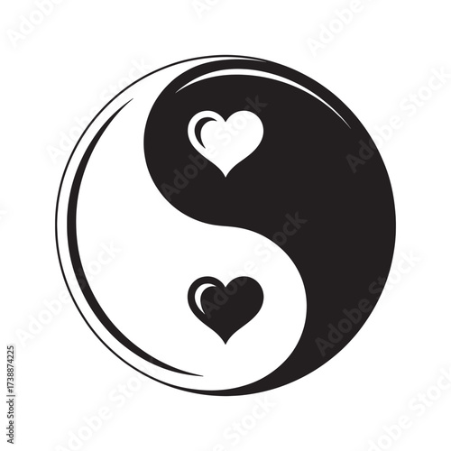 Yin and Yang Heart Symbol Illustrating Balance of Love, Harmony, and Interconnectedness in Relationships and Personal Growth