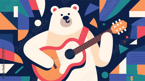 Geometric Bear Playing Guitar Illustrator Artwork Banner Background Design Template 