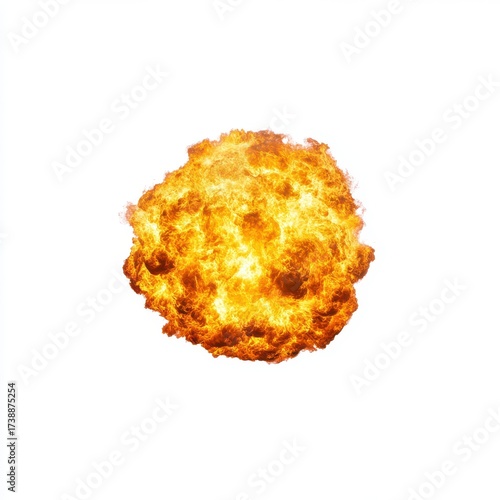 Bright Explosive Fireball Against White Background in Dynamic Action