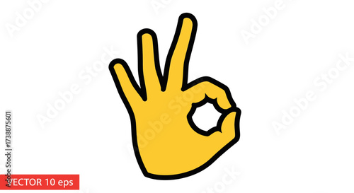 Hand gesture showing the OK sign with yellow color and white background.