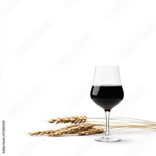 Elegant Wine Glass with Barley Stalks on Minimalistic White Surface