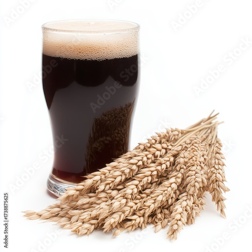 Dark Beverage in a Glass with Barley Grain Arrangement Nearby