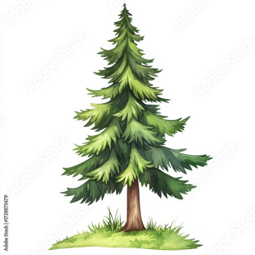 Lush Green Pine Tree Standing Tall on Bright Green Grass