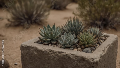 Desert succulents in a stone planter