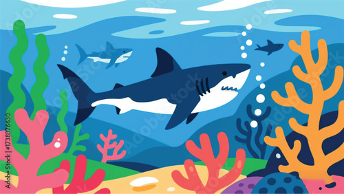 Underwater Shark Illustrator Artwork Banner Background Design Template 