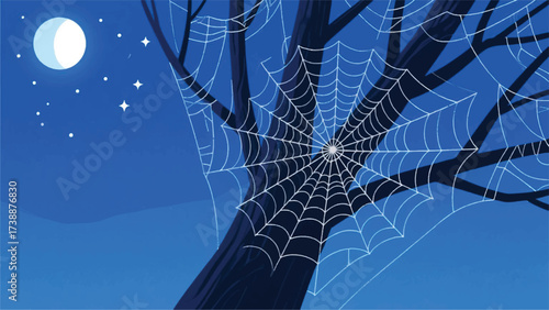 Big Tree and Spider Web Illustrator Artwork Banner Background Design Template 