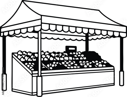 Vector silhouette farmers market stand with produce illustration