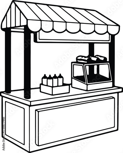 Vector silhouette food stall market stand illustration