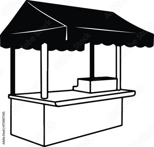 Vector silhouette market stall food stand minimal line illustration