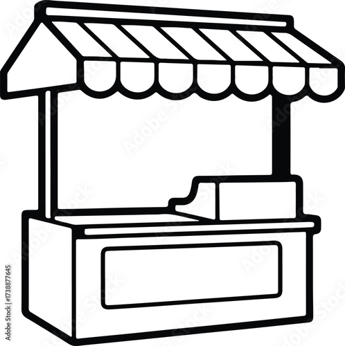 Vector silhouette market stall kiosk outline illustration