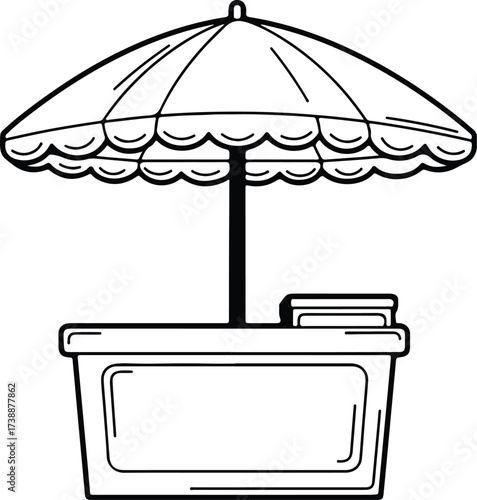 Vector silhouette of a market stand stall with umbrella illustration