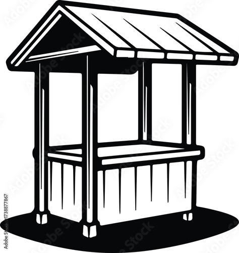 Vector silhouette of a market stall with roof illustration