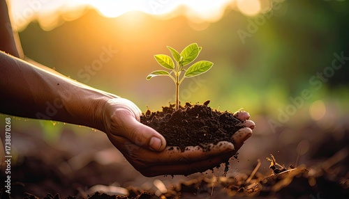 Wallpaper Mural Seedling Supported by Hands in Sunlight with Greenery in Background Torontodigital.ca