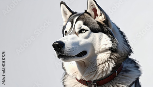 Majestic husky sled dog posed elegantly on a clean white background emphasizing its strength and endurance traits