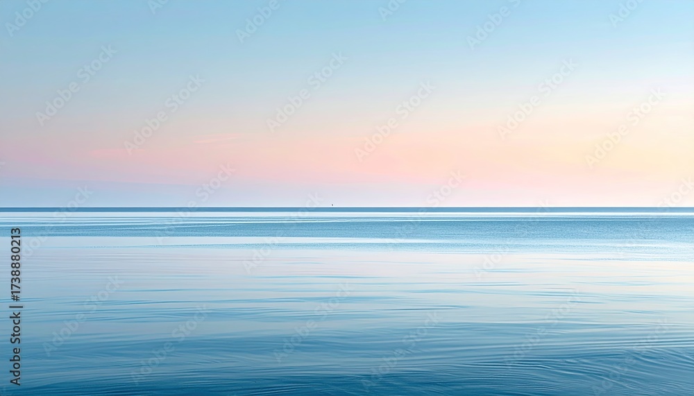 Obraz premium Serene Minimalist Seascape with Pastel Sky Reflected on Calm Water Horizon at Sunset