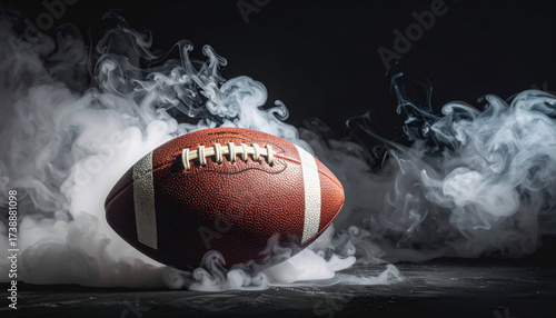 An eye-catching football with enveloping smoke effects on a black background featuring copy space for text