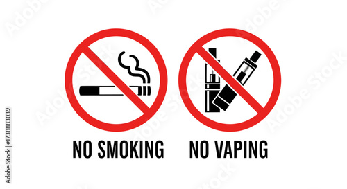 No Smoking and No Vaping Prohibition Signs Vector Illustration.