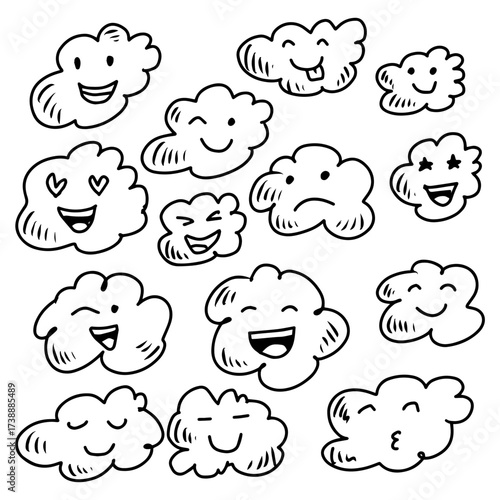 Set of cute cartoon clouds in different emotions. Vector illustration for your design