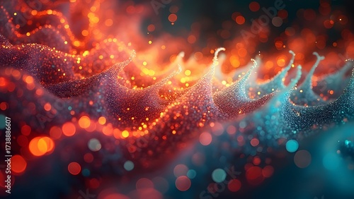 Abstract Red and Teal Glittering Waves Background