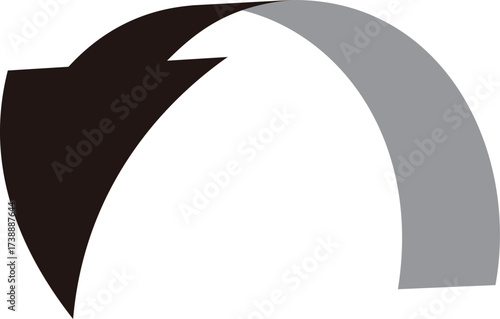 3D風の曲線の矢印、単体、黒
3D style curved arrow, single, black