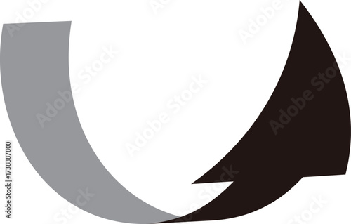 3D風の曲線の矢印、単体、黒
3D style curved arrow, single, black