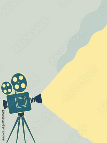 Retro Film Camera Projecting Bright Cinematic Light for Creative Backgrounds