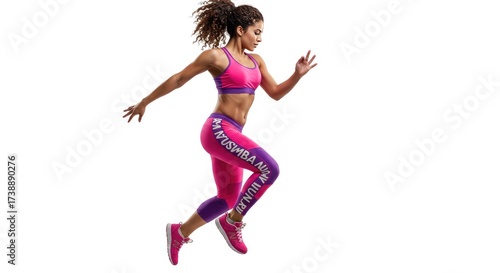 Athletic Woman in Pink and Purple Workout Gear Running
