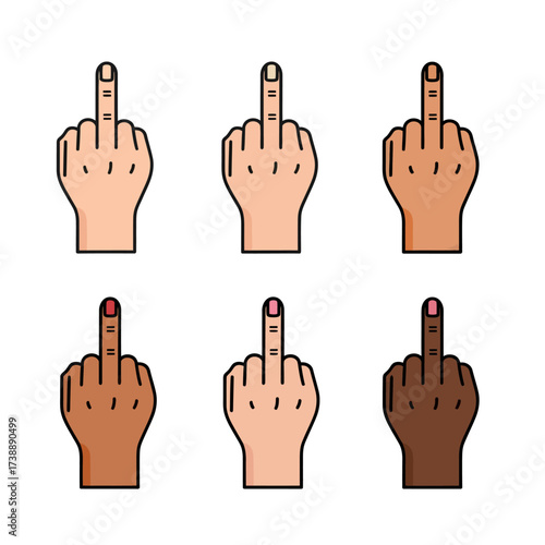 Set of Middle Finger Hand Gestures with Diverse Skin Tones.