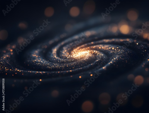 Abstract Dark Galaxy Spiral Golden Dust Particles Background
