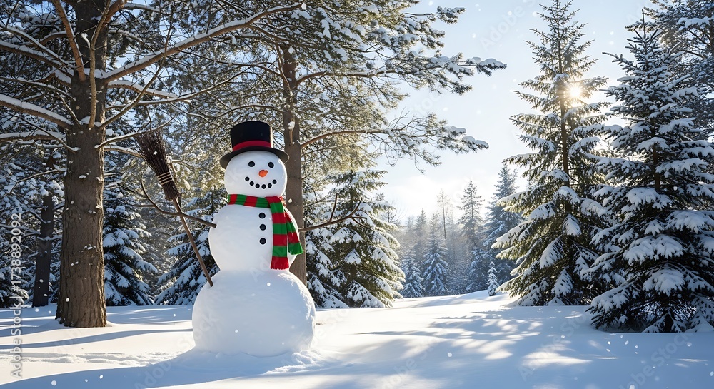 Obraz premium Snowy Winter Scene with Snowman.