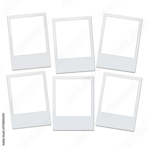 Six Blank Instant Photo Frames Arranged Creatively.